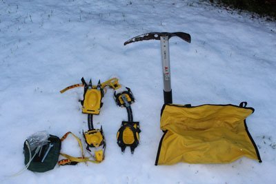 ice axe and crampons